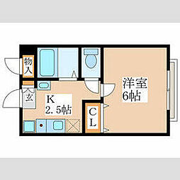 JR中央線 東小金井駅 徒歩15分の賃貸アパート 1階1Kの間取り