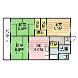 森シャトー 4階3DKの間取り