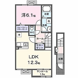 京都丹後鉄道宮豊線 峰山駅 徒歩28分の賃貸アパート 2階1LDKの間取り
