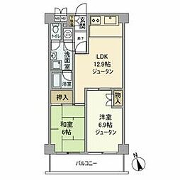 第二サンライズ五反田 2階2LDKの間取り