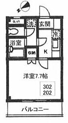 東急東横線 反町駅 徒歩9分の賃貸マンション 2階1Kの間取り