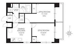 東急多摩川線 矢口渡駅 徒歩2分の賃貸マンション 6階2DKの間取り