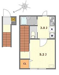京王線 分倍河原駅 徒歩9分の賃貸アパート 2階1Kの間取り