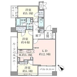 ジオ四谷坂町 5階3LDKの間取り