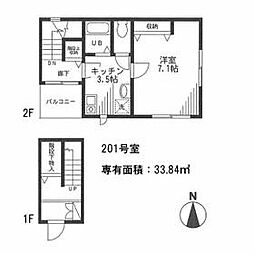 東武東上線 大山駅 徒歩8分の賃貸アパート 2階1Kの間取り