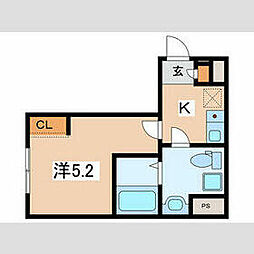 東急大井町線 戸越公園駅 徒歩9分の賃貸マンション 2階1Kの間取り