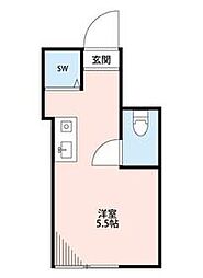コートハウス南馬込II 2階ワンルームの間取り