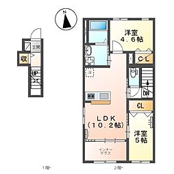 コンフォート　平ヶ野 2階2LDKの間取り