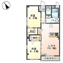 西鉄貝塚線 西鉄新宮駅 徒歩14分の賃貸マンション 4階2LDKの間取り