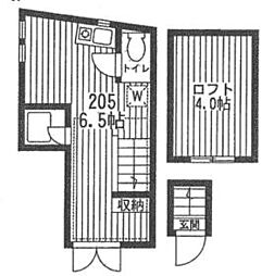 JR総武線 東中野駅 徒歩5分の賃貸アパート 2階ワンルームの間取り