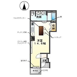 （仮）あま市新居屋又屋敷新築アパート 1階ワンルームの間取り