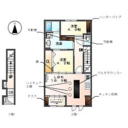 名鉄津島線 七宝駅 徒歩13分の賃貸アパート 2階2LDKの間取り