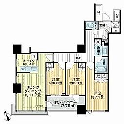 京急本線 日ノ出町駅 徒歩2分の賃貸マンション 9階3LDKの間取り