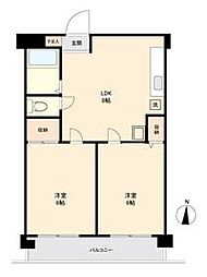 西武拝島線 東大和市駅 徒歩8分の賃貸マンション 4階2DKの間取り