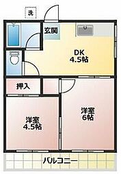 北総鉄道 矢切駅 徒歩18分の賃貸アパート 2階2DKの間取り