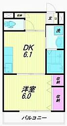 京急本線 大森町駅 徒歩6分の賃貸マンション 2階1DKの間取り