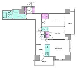 JR山手線 五反田駅 徒歩8分の賃貸マンション 11階2LDKの間取り