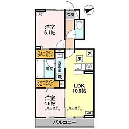 湘南新宿ライン宇須 小山駅 徒歩21分の賃貸アパート 1階2LDKの間取り