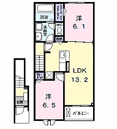 名古屋市営東山線 中村公園駅 バス17分 東条下車 徒歩20分の賃貸アパート 2階2LDKの間取り