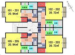 東武伊勢崎線 一ノ割駅 徒歩10分の賃貸アパート 2階1Kの間取り
