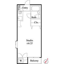 東急東横線 中目黒駅 徒歩8分の賃貸アパート 2階ワンルームの間取り