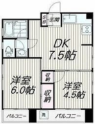 都営浅草線 馬込駅 徒歩12分の賃貸マンション 4階2DKの間取り