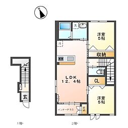 京王線 聖蹟桜ヶ丘駅 徒歩20分の賃貸アパート 2階2LDKの間取り