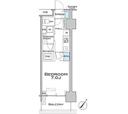 東急目黒線 武蔵小山駅 徒歩3分の賃貸マンション 12階1Kの間取り