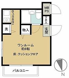 JR中央線 八王子駅 徒歩6分の賃貸マンション 4階ワンルームの間取り
