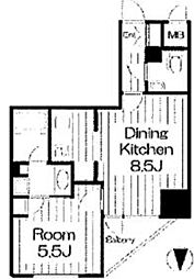都営大江戸線 東新宿駅 徒歩4分の賃貸マンション 2階1DKの間取り
