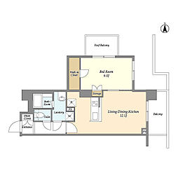 東急東横線 自由が丘駅 徒歩6分の賃貸マンション 4階1LDKの間取り