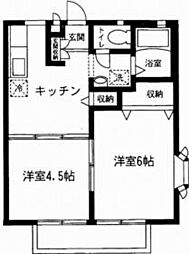 JR横須賀線 西大井駅 徒歩10分の賃貸アパート 2階2Kの間取り