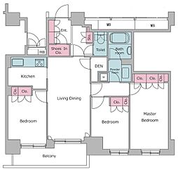 JR山手線 五反田駅 徒歩8分の賃貸マンション 27階3LDKの間取り