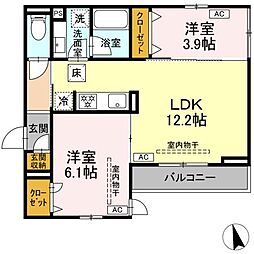 カルニュ 2LDKの間取図画像
