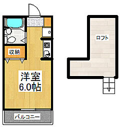 イエスタディ ワンルームの間取図画像