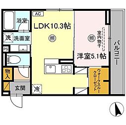 D-Invest東原B B 1LDKの間取図画像