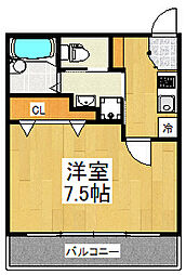 月村マンションNo.1 1Kの間取図画像