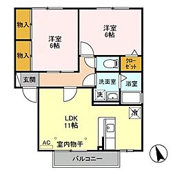 サンフラットA 2LDKの間取図画像
