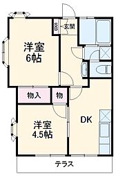 第2ハイツヒロスミ 1階2DKの間取り