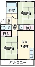 シャトルホワイト 1階2DKの間取り