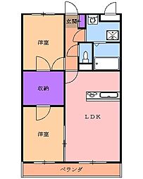 JR東北本線 宇都宮駅 徒歩30分の賃貸マンション 1階2LDKの間取り