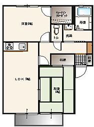 サンシャトレＢ 1階2LDKの間取り