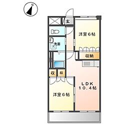スカイヴァレィＡ 2階2LDKの間取り