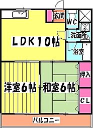 東武伊勢崎線 西新井駅 徒歩20分の賃貸マンション 3階2LDKの間取り