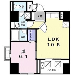 グランドルチェ　白山 2階1LDKの間取り