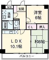 ＮＫマンション 2階2LDKの間取り