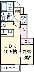 プリームスＣ棟 1階1LDKの間取り
