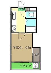 京王線 国領駅 徒歩3分の賃貸マンション 2階1Kの間取り