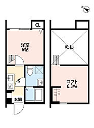 小田急小田原線 相模大野駅 徒歩15分の賃貸アパート 1階1Kの間取り
