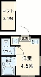 マーベラス国分寺東恋ヶ窪II 1階ワンルームの間取り